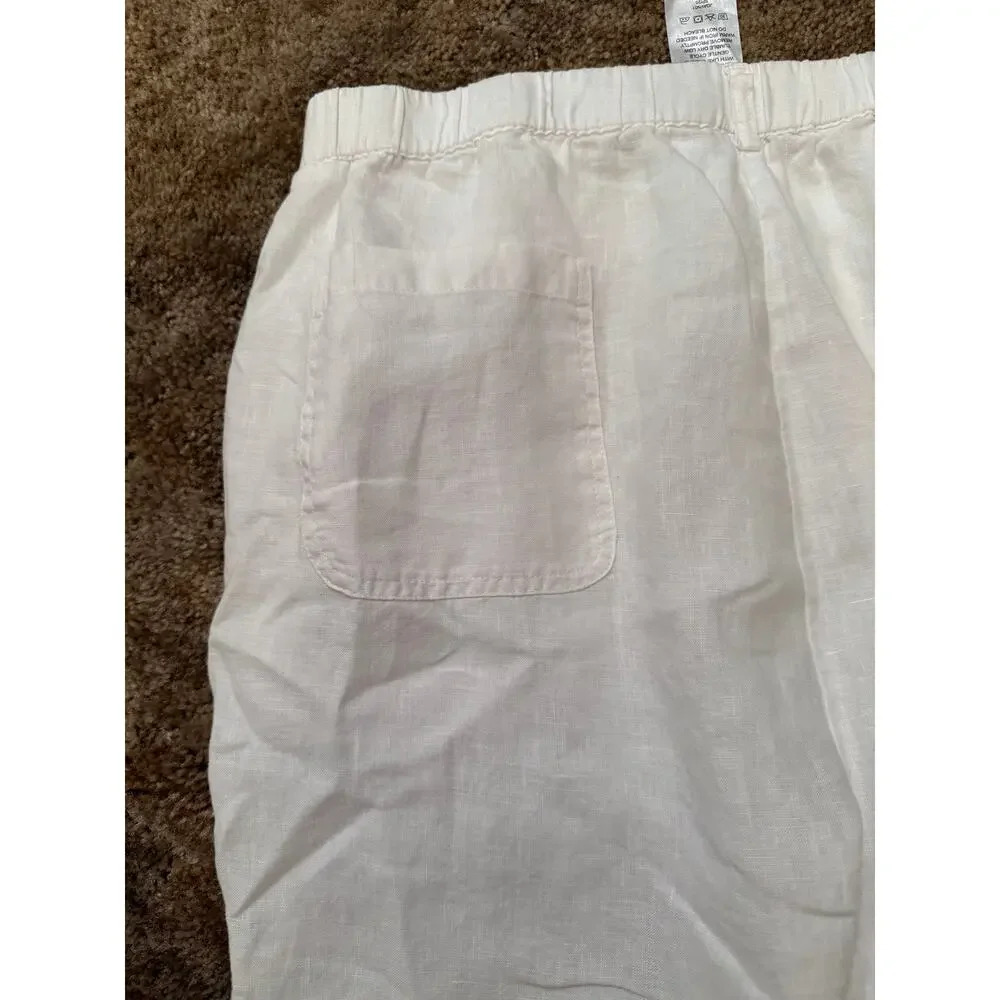 Quince 100% European Linen Pants in White Light Weight Resort Wear Elastic Waist